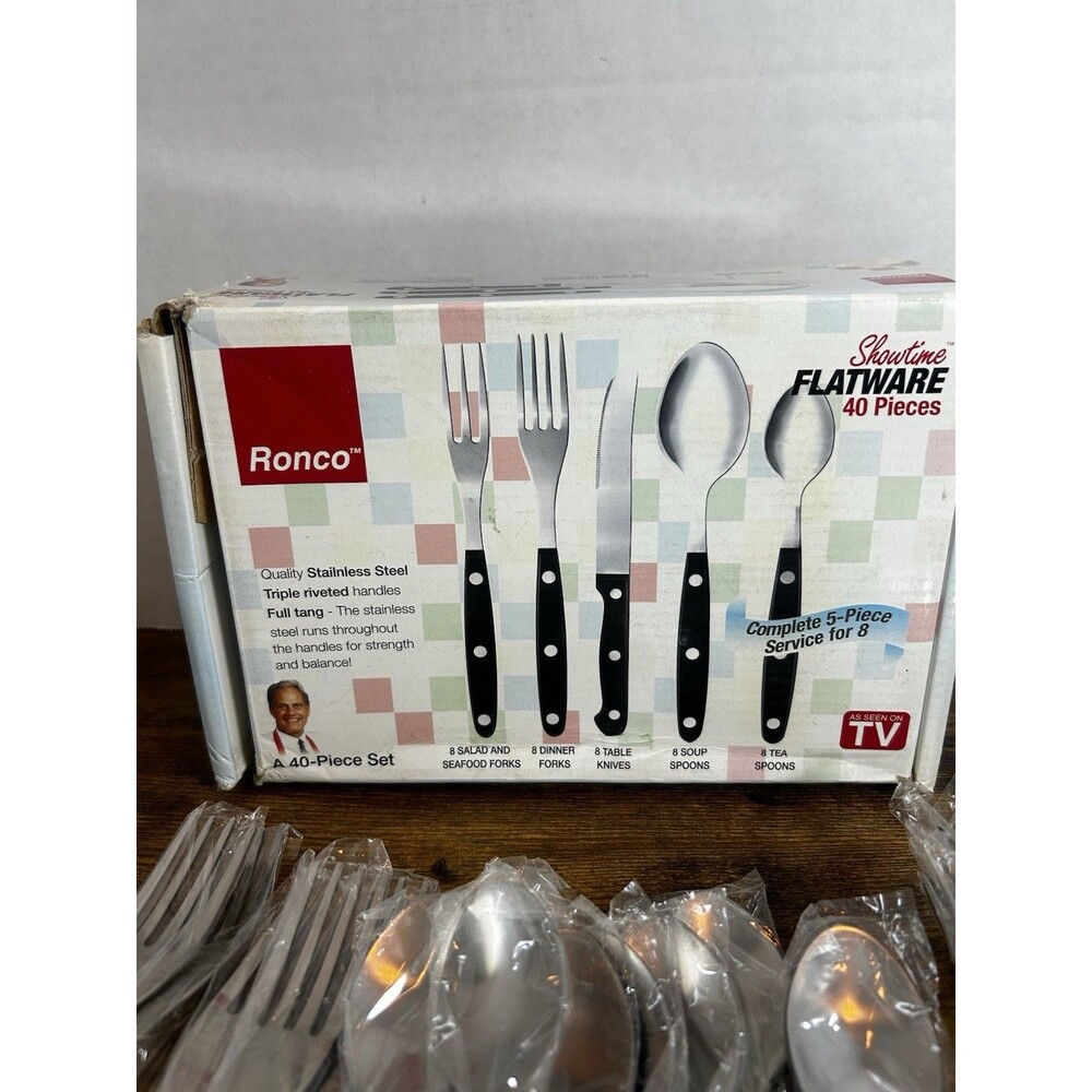 Ronco Showtime 40 Pc Flatware Set Complete 5 Pc Service for 8 Seen On TV Unused - Picture 11 of 12